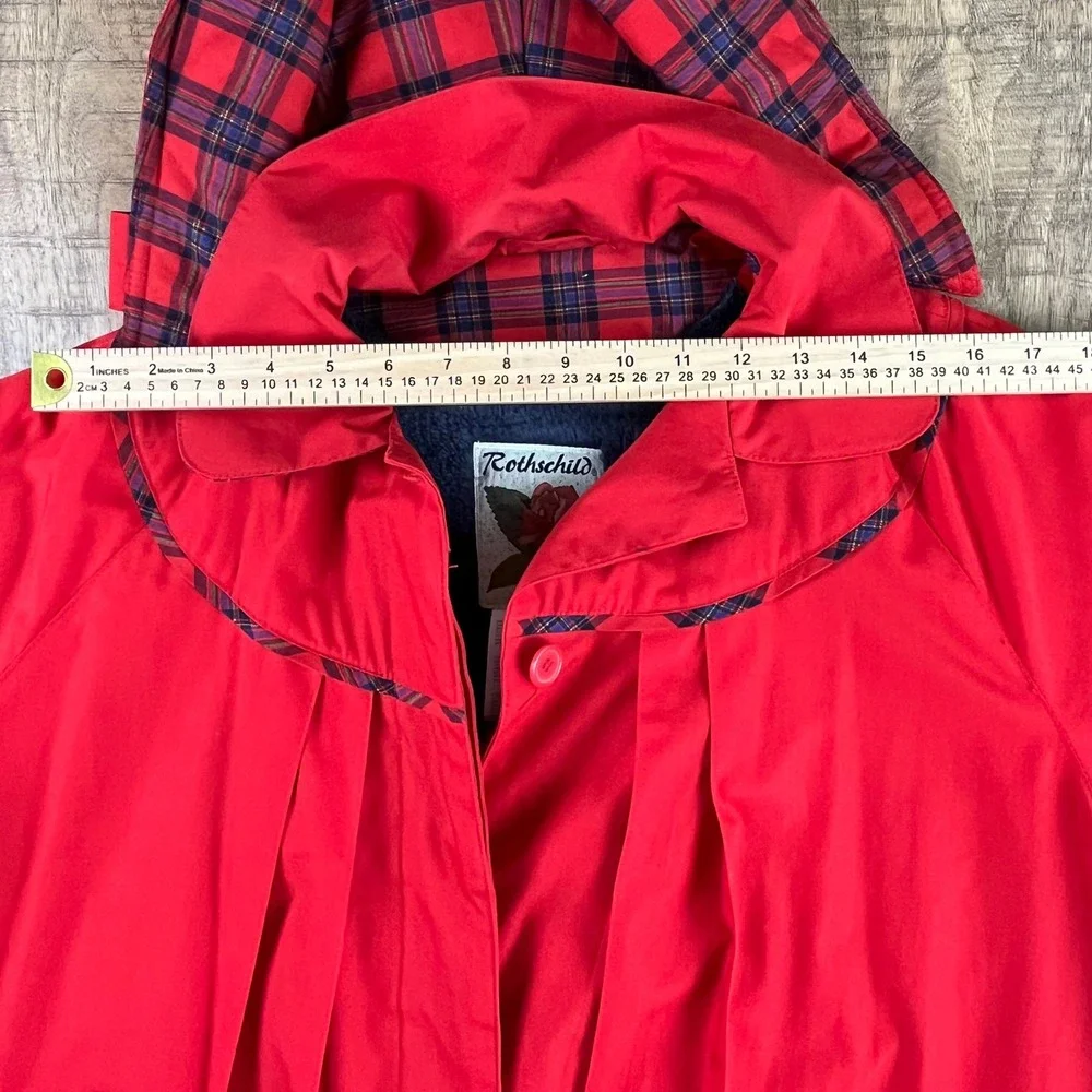 Rothschild Girls Red Hooded Dress Coat Plaid Trim Faux Fur Lined Size 12 Vintage